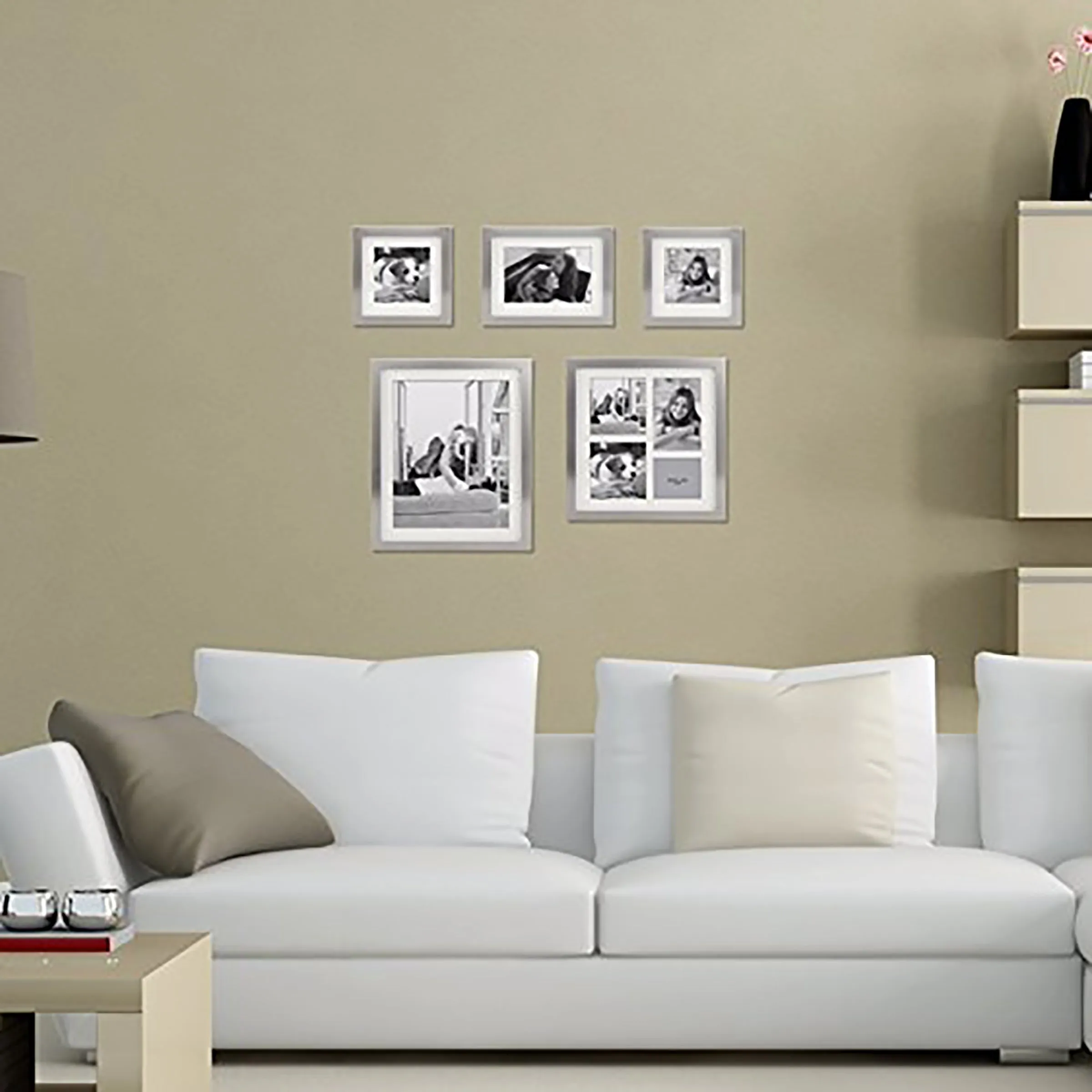 Stamped Matte Silver 5 Piece Gallery Photo Frame Set (WS)