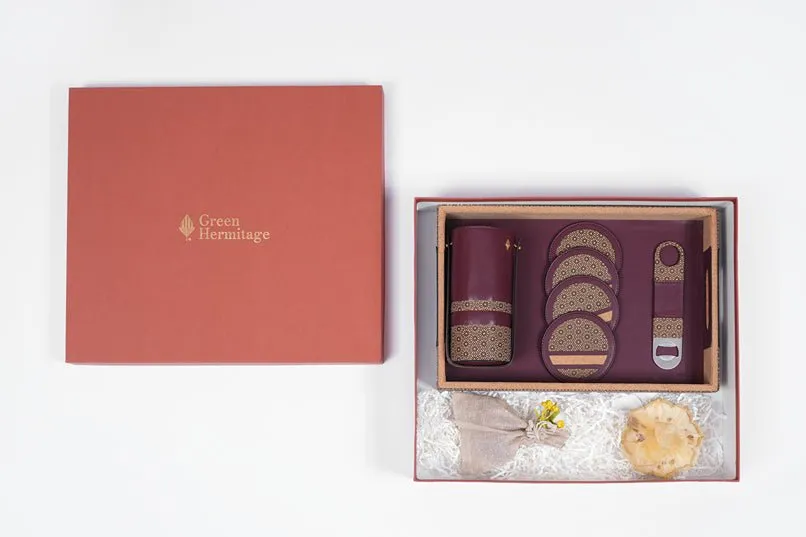 The Luxe Bar Ensemble Gift Box | Crafted from Apple Leather and Cork  | Perfect for This Diwali