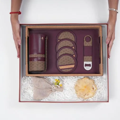 The Luxe Bar Ensemble Gift Box | Crafted from Apple Leather and Cork  | Perfect for This Diwali
