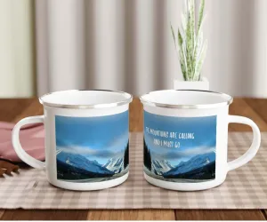 The Mountains are calling and I must Go Vintage Cottage Enamel Mug