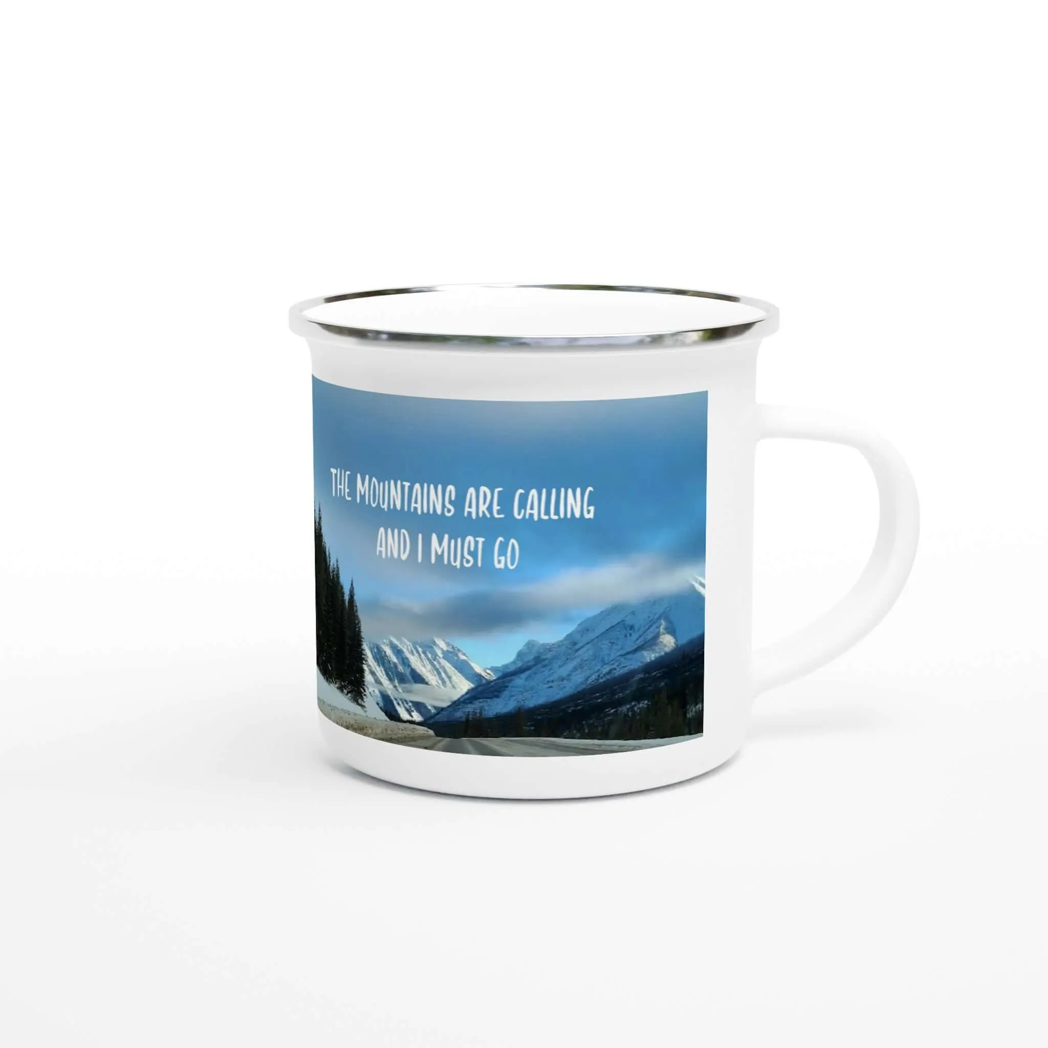 The Mountains are calling and I must Go Vintage Cottage Enamel Mug
