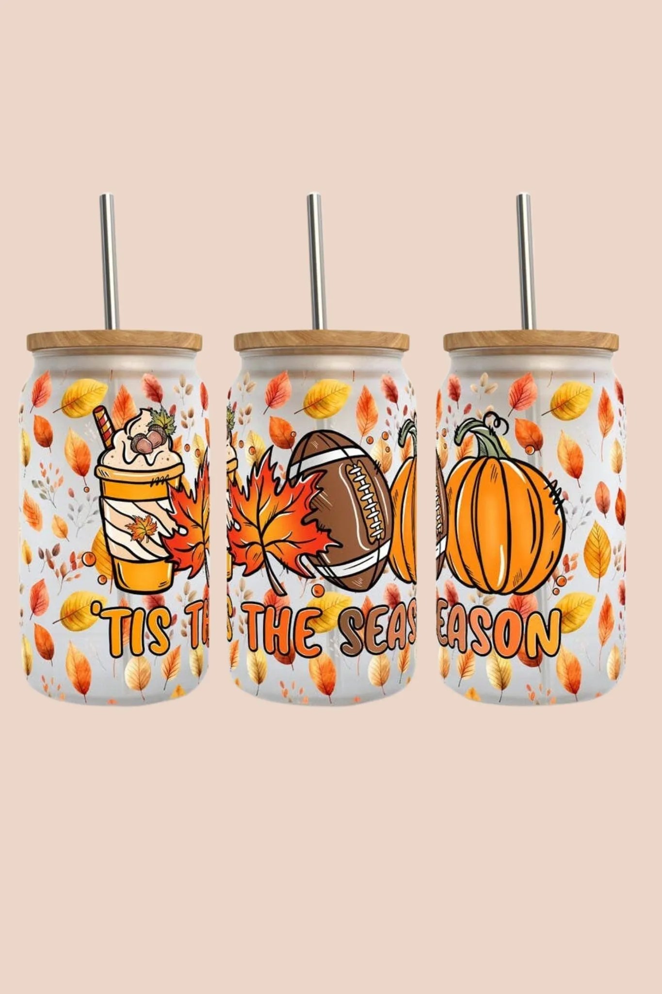 Tis the Season Fall Football 16oz Libbey Glass Tumbler