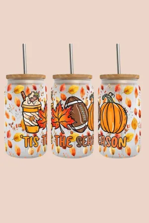 Tis the Season Fall Football 16oz Libbey Glass Tumbler