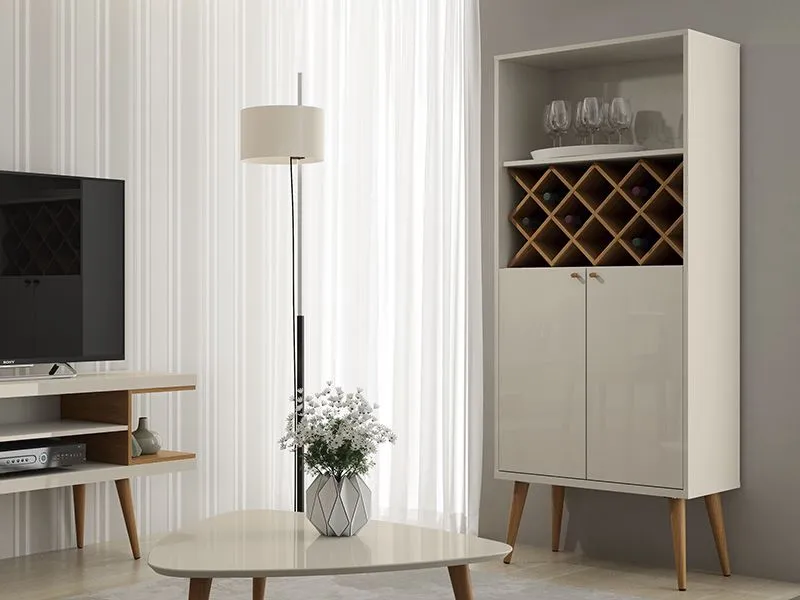Utopia 10 Bottle Wine Rack China Storage Closet with 4 Shelves in Off White and Maple Cream
