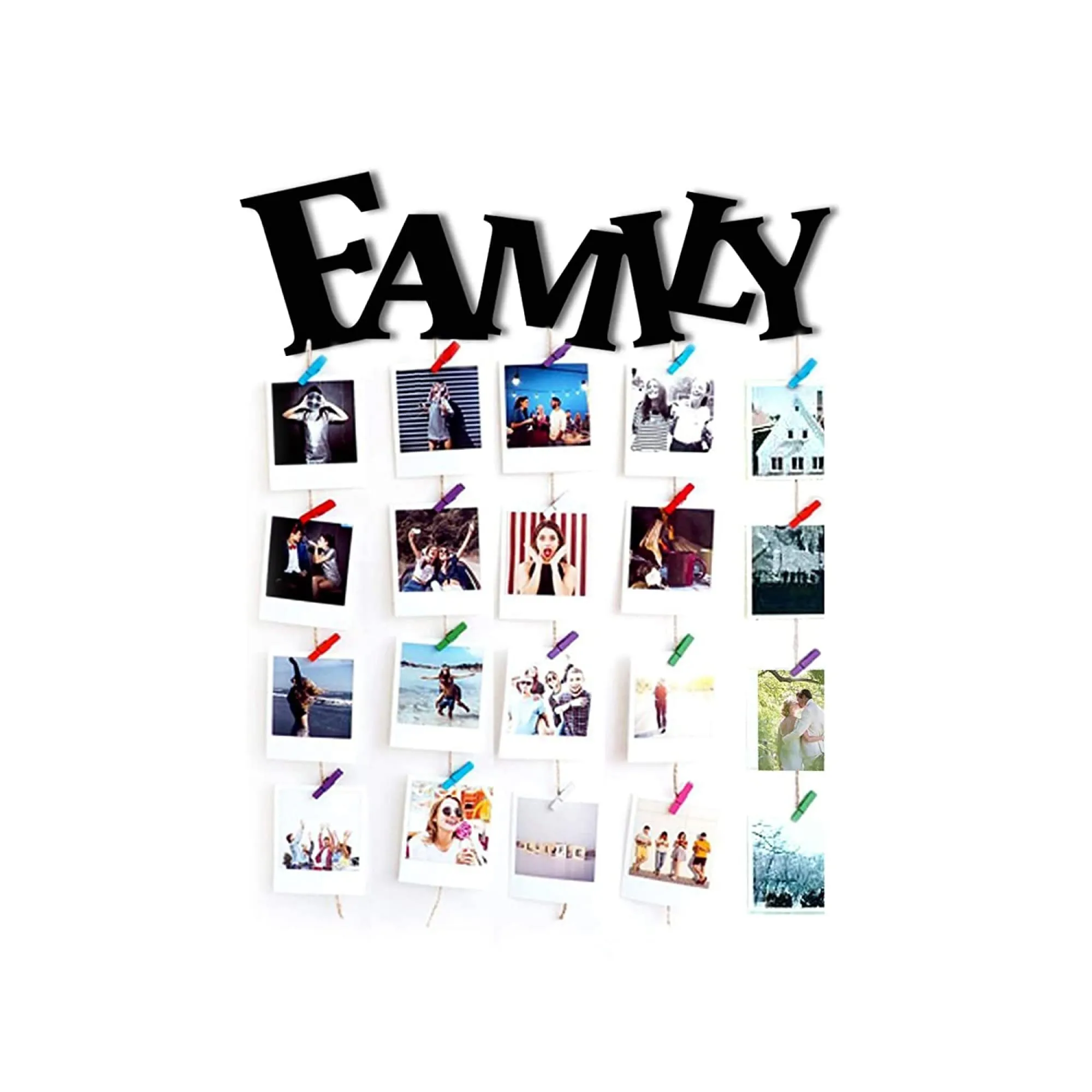 VAH FAMILY Hanging Photo Display Picture Frame Collage Picture Display Organizer with Wood Clips for Wall Decor Hanging Photos Prints and Artwork