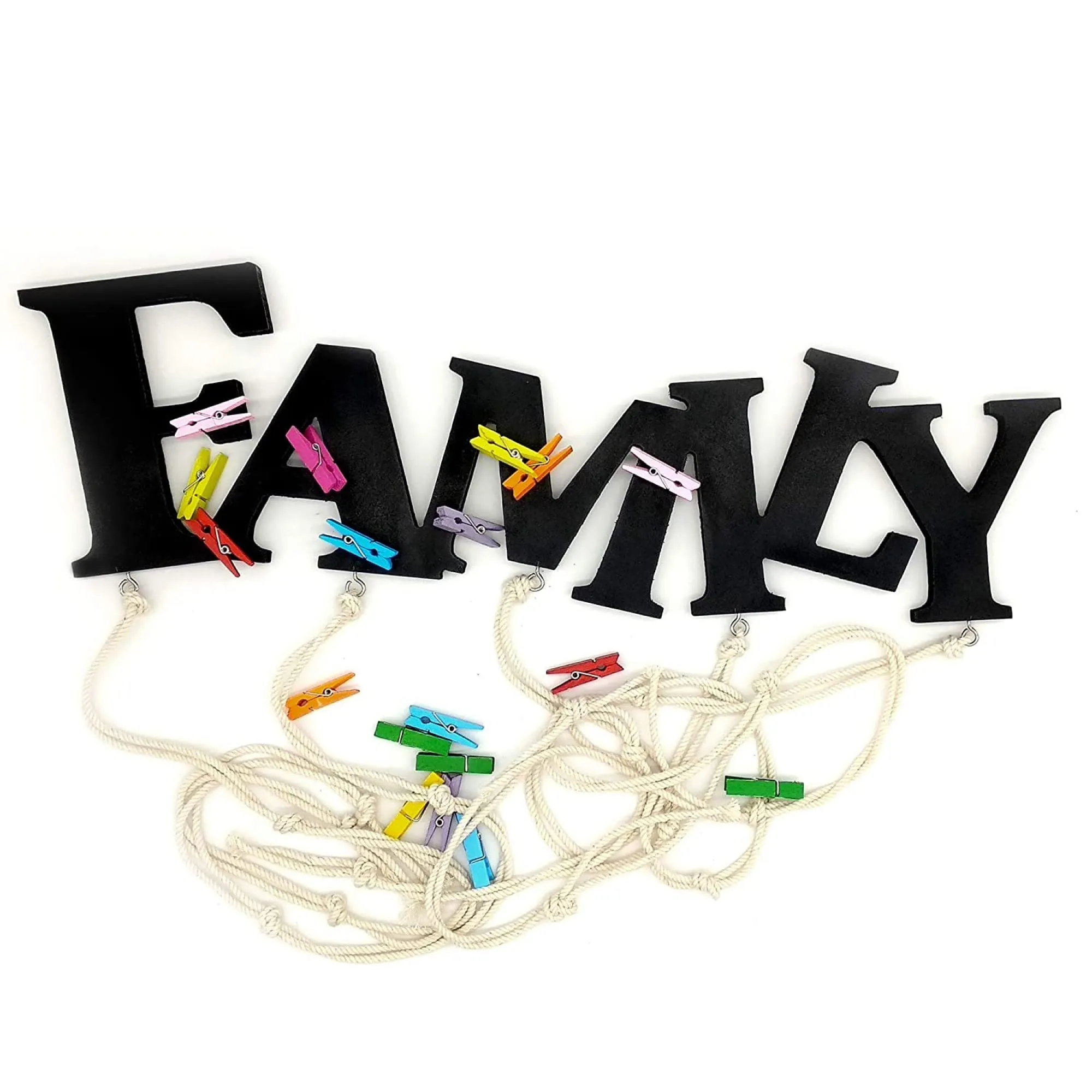 VAH FAMILY Hanging Photo Display Picture Frame Collage Picture Display Organizer with Wood Clips for Wall Decor Hanging Photos Prints and Artwork