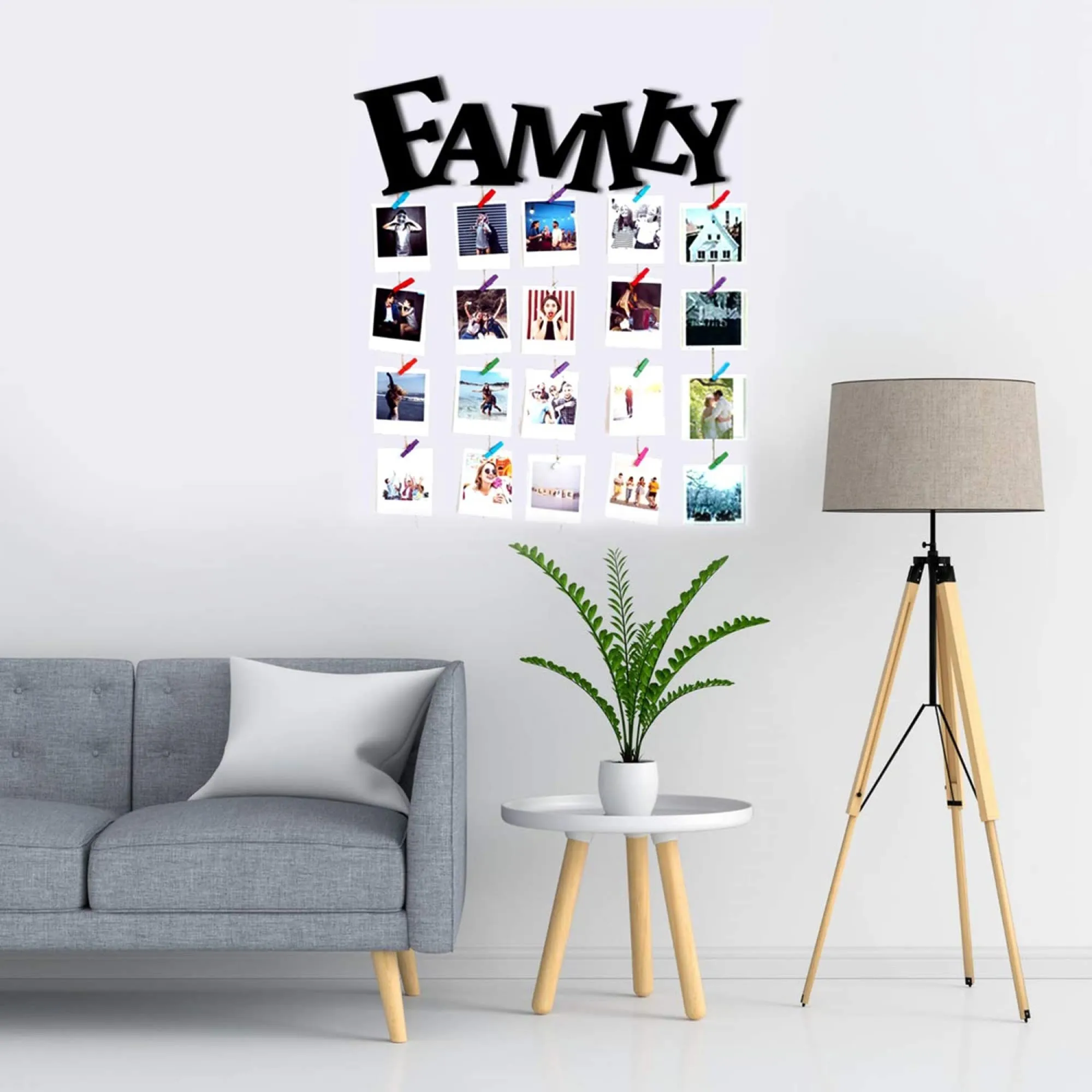 VAH FAMILY Hanging Photo Display Picture Frame Collage Picture Display Organizer with Wood Clips for Wall Decor Hanging Photos Prints and Artwork