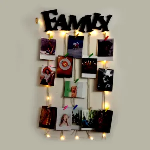 VAH Family with Light wooden Hanging Photo Display Picture Frame Collage Picture Display Organizer with Wood Clips for Wall Decor Hanging Photos