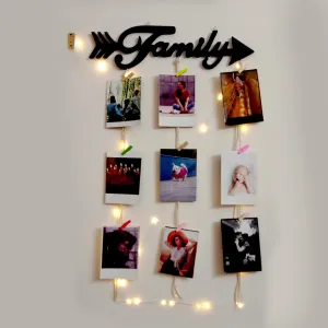 VAH- Kya Bat Hai !! Family arow with light design Hanging Photo Display Picture Frame Collage Picture Display Organizer with Wood Clips LED Light for Wall Decor Hanging Photos,Multicolour,Pack of 1