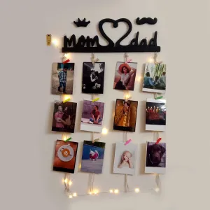 VAH- Kya Bat Hai !! Mom and Dad with light design Hanging Photo Display with Wood Clips LED Light