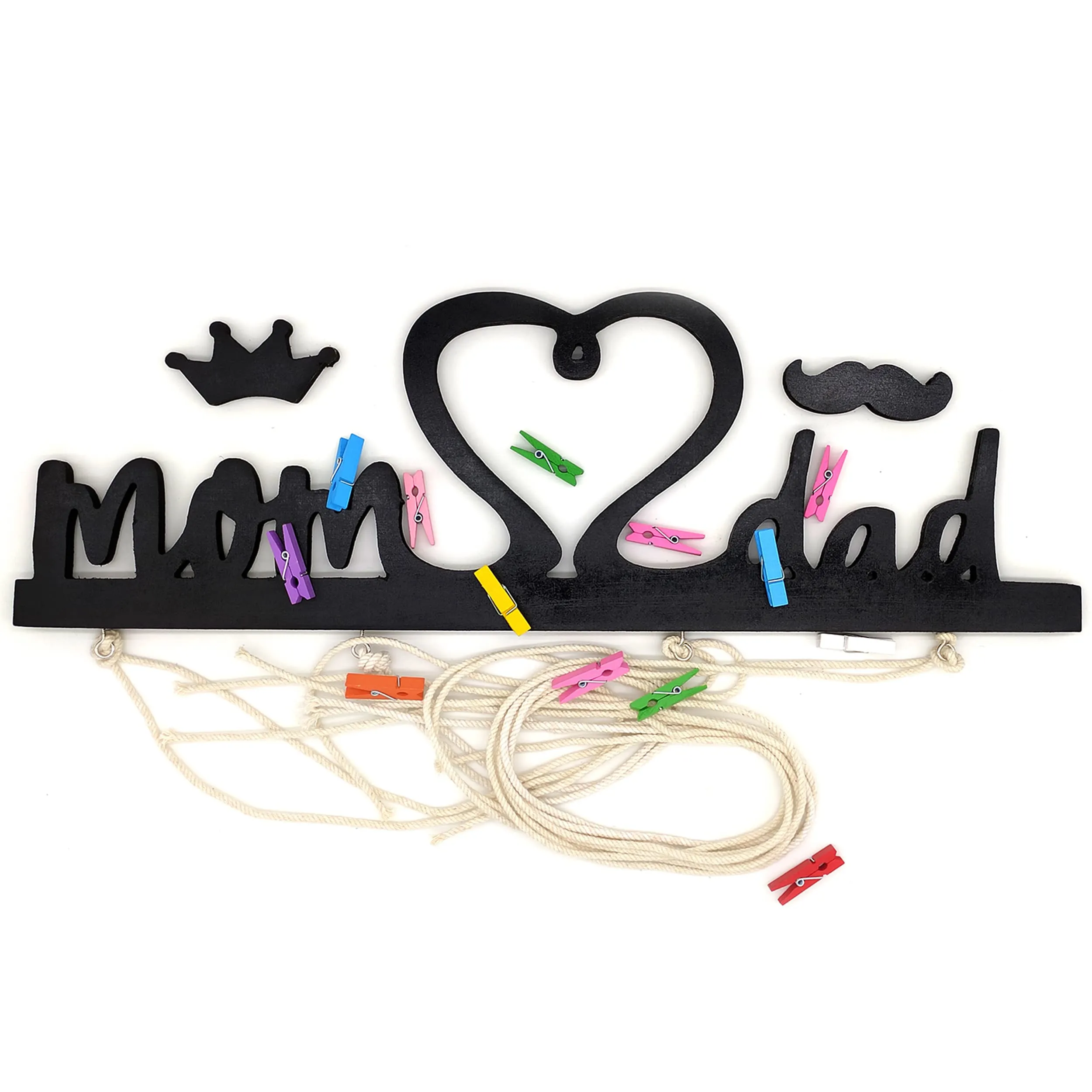 VAH- Kya Bat Hai !! Mom and Dad with light design Hanging Photo Display with Wood Clips LED Light
