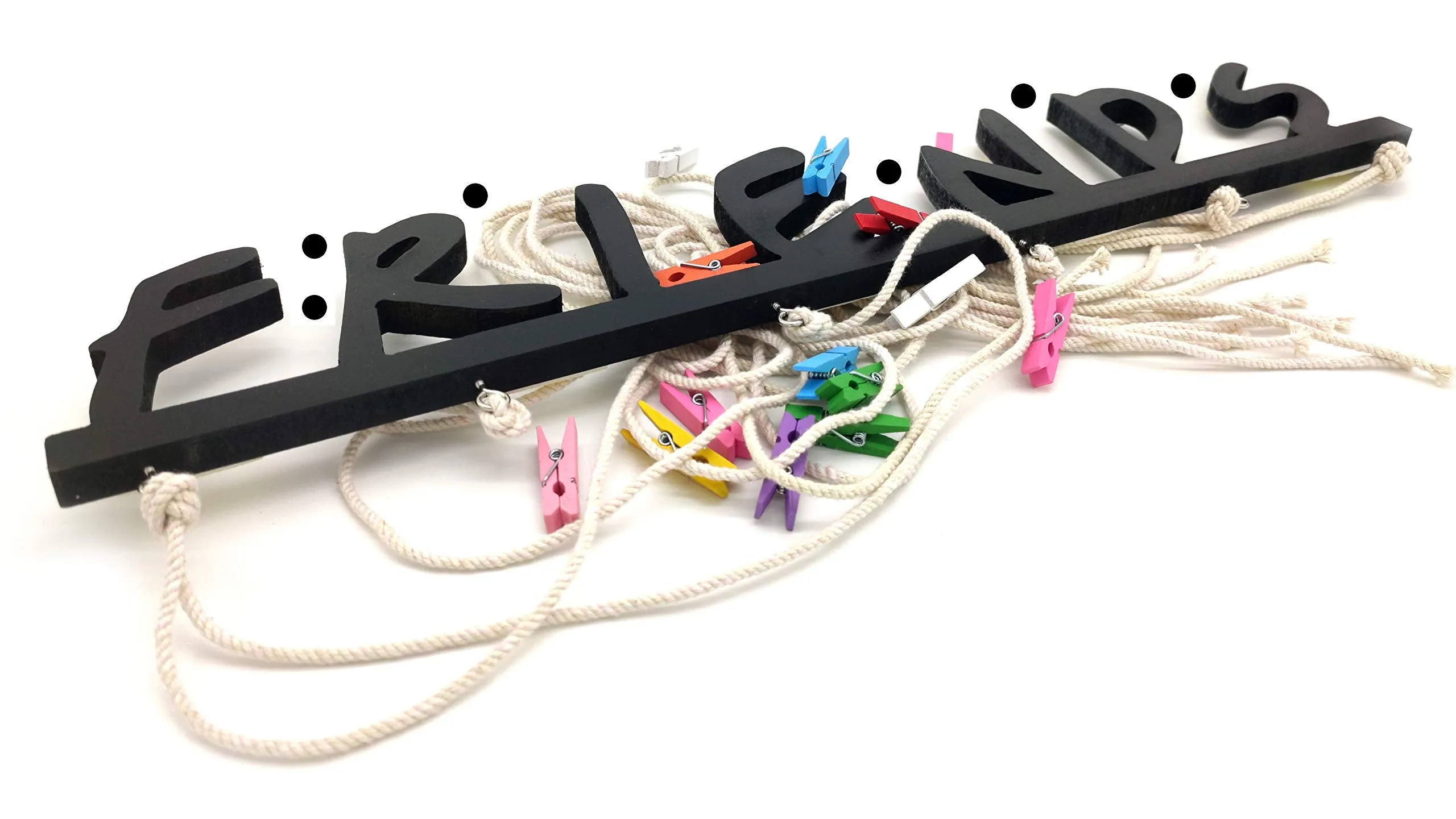 VAH Wood Friends Hanging Photo Display Picture Frame Collage Organizer with Clips (Multicolor)