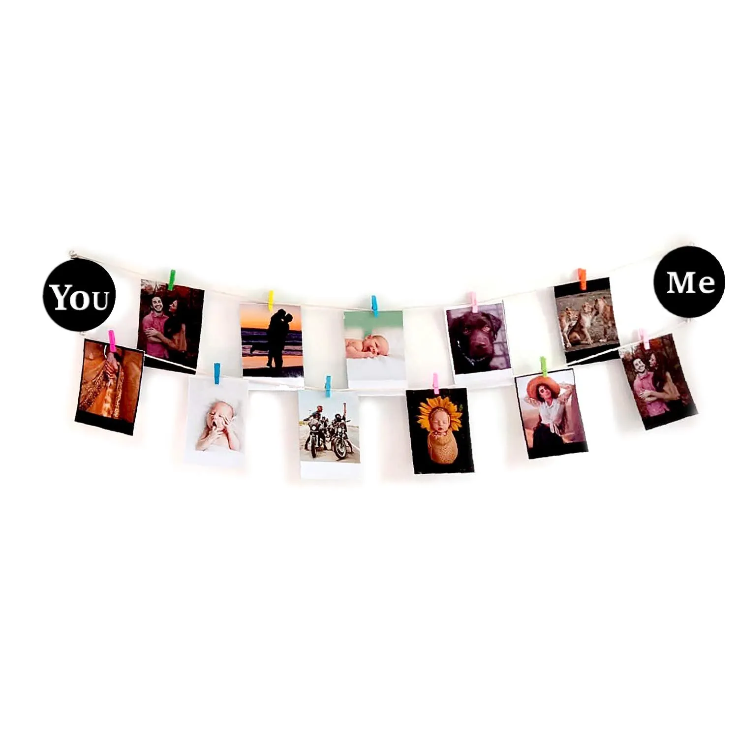 VAH You and me wooden Hanging Photo Display Picture Frame Collage Picture Display Organizer with Wood Clips for Wall Decor Hanging Photos