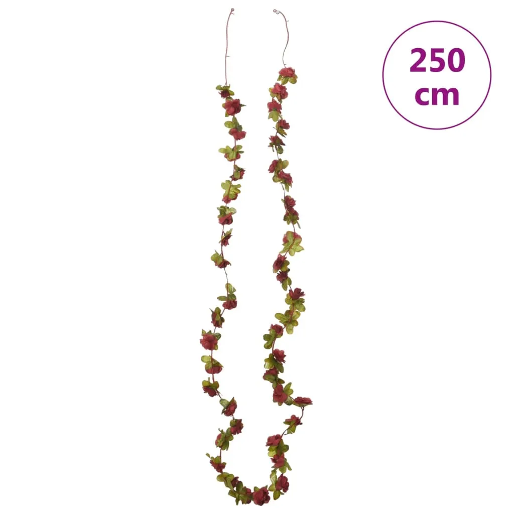 vidaXL Wine Red Christmas Flower Garlands, 250 cm - Set of 6 | Realistic Silk Decorations for Weddings, Parties & Home Decor