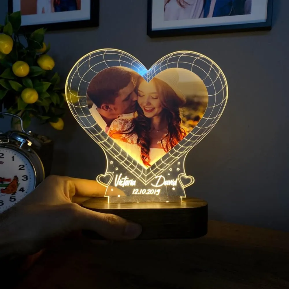 WEHATKE Led Customized 3D Heart Lamp with Photo & Name | Best Gift for Anniversary Birthday for Wife Husband Girlfriend Etc