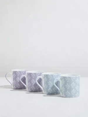 Westside Home Lavender & Blue Printed Mugs (Set of 4)