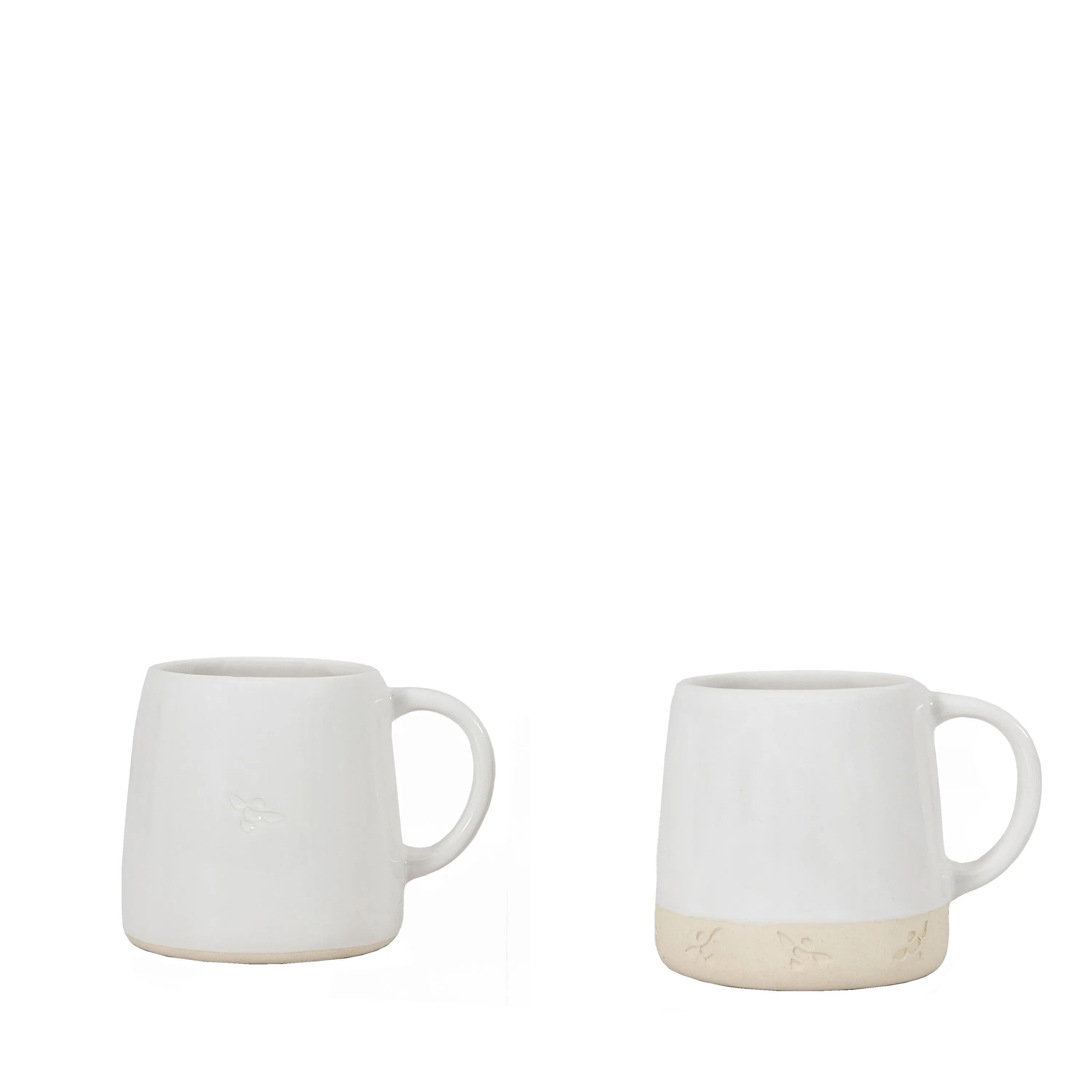 White Stoneware Bee Mugs (Set of 4)