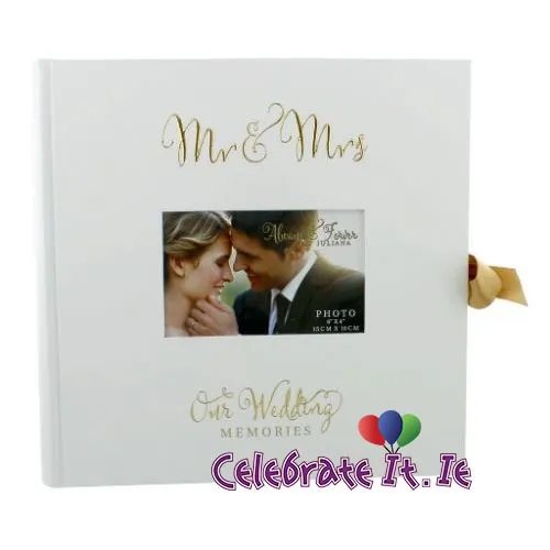 White Wedding Photo Album with White Bow
