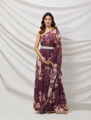 Wine Indo-Western Sharara Set With Bustier