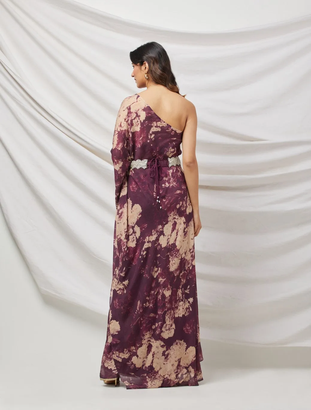 Wine Indo-Western Sharara Set With Bustier