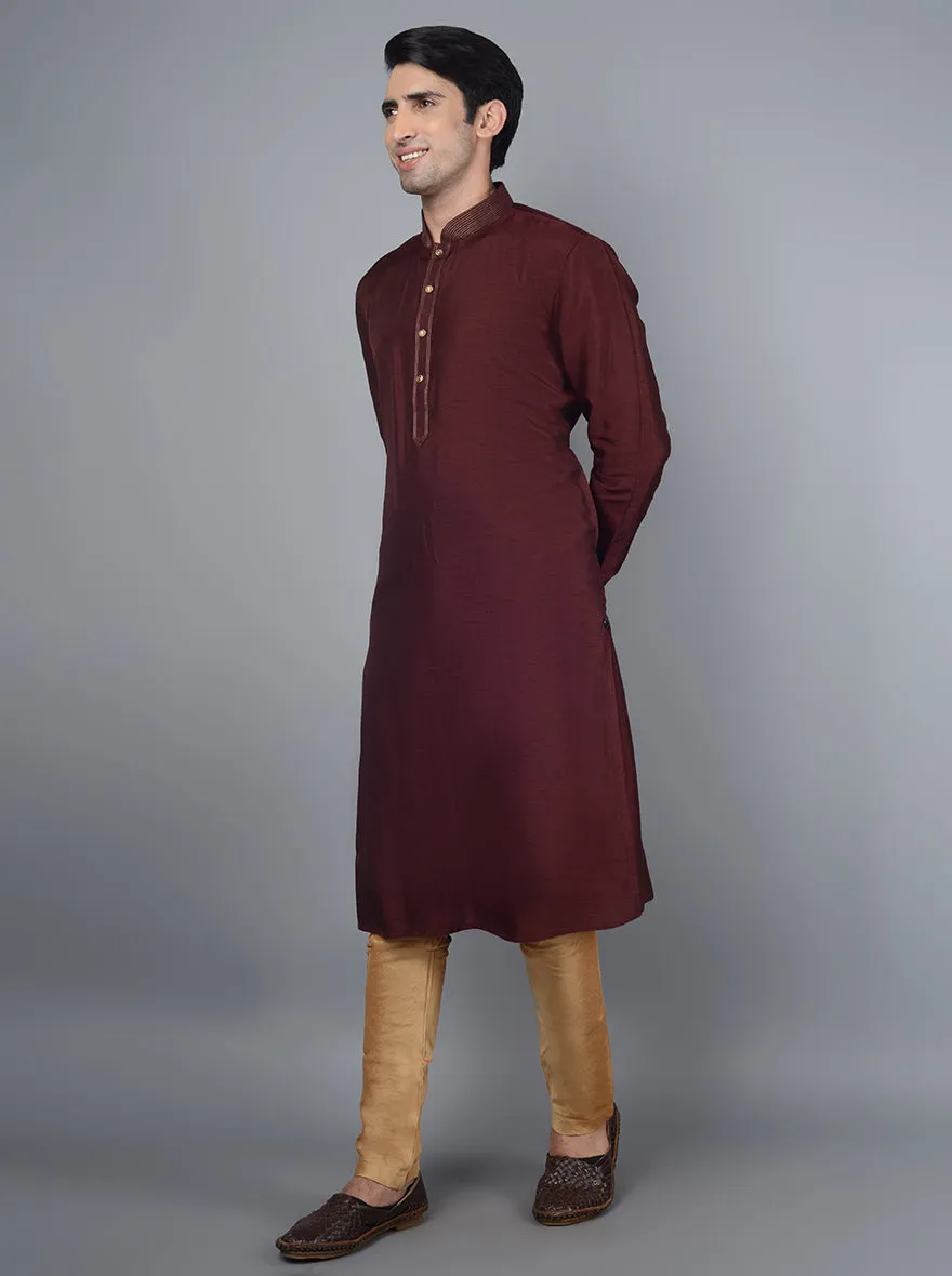 Wine Solid Regular Fit Kurta Set | Azania