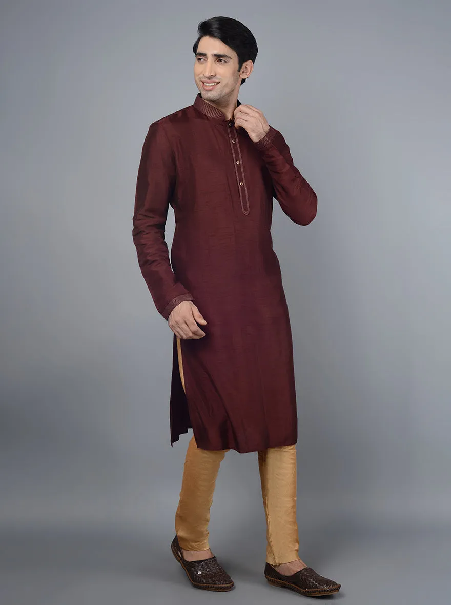 Wine Solid Regular Fit Kurta Set | Azania