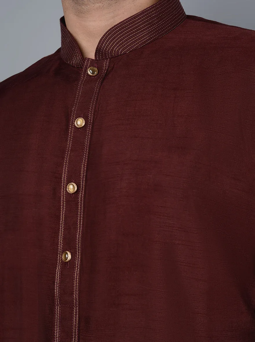 Wine Solid Regular Fit Kurta Set | Azania
