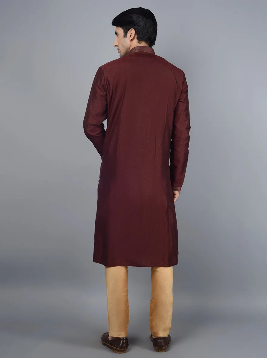 Wine Solid Regular Fit Kurta Set | Azania