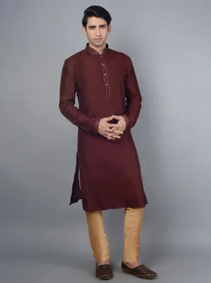 Wine Solid Regular Fit Kurta Set | Azania