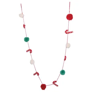 Wool Felt Candy Cane Garland with Pom Poms