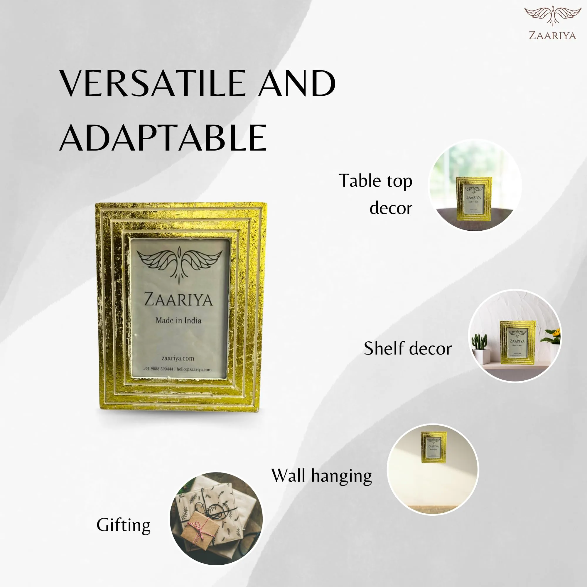 ZAARIYA Photo Frame 6.5 x 4.5 Inches | With Wall Mount and Stand | Picture Display for Wall Hanging, Shelf, Mantle, Gifting & Home Decor (Golden Shade with Antique Touch)