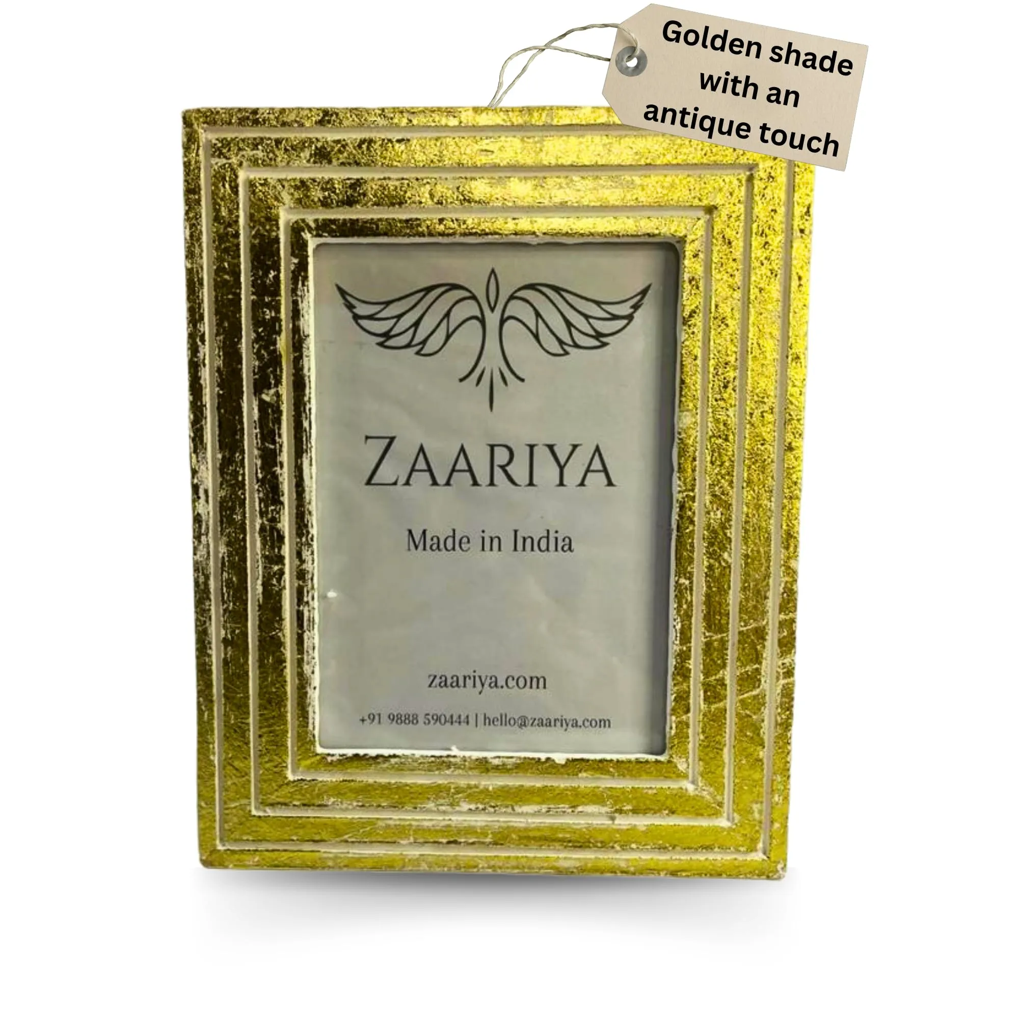 ZAARIYA Photo Frame 6.5 x 4.5 Inches | With Wall Mount and Stand | Picture Display for Wall Hanging, Shelf, Mantle, Gifting & Home Decor (Golden Shade with Antique Touch)