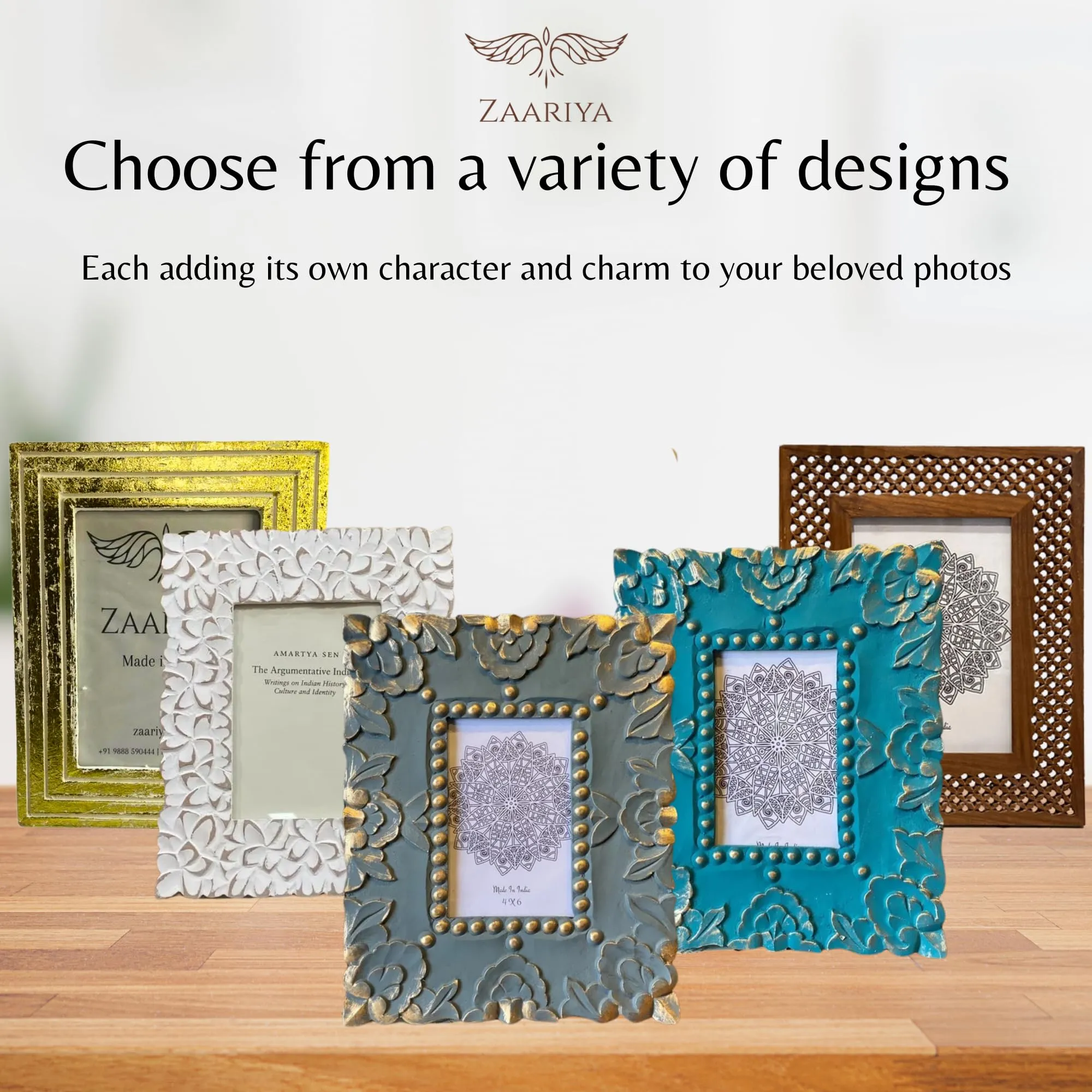 ZAARIYA Photo Frame 6.5 x 4.5 Inches | With Wall Mount and Stand | Picture Display for Wall Hanging, Shelf, Mantle, Gifting & Home Decor (Golden Shade with Antique Touch)
